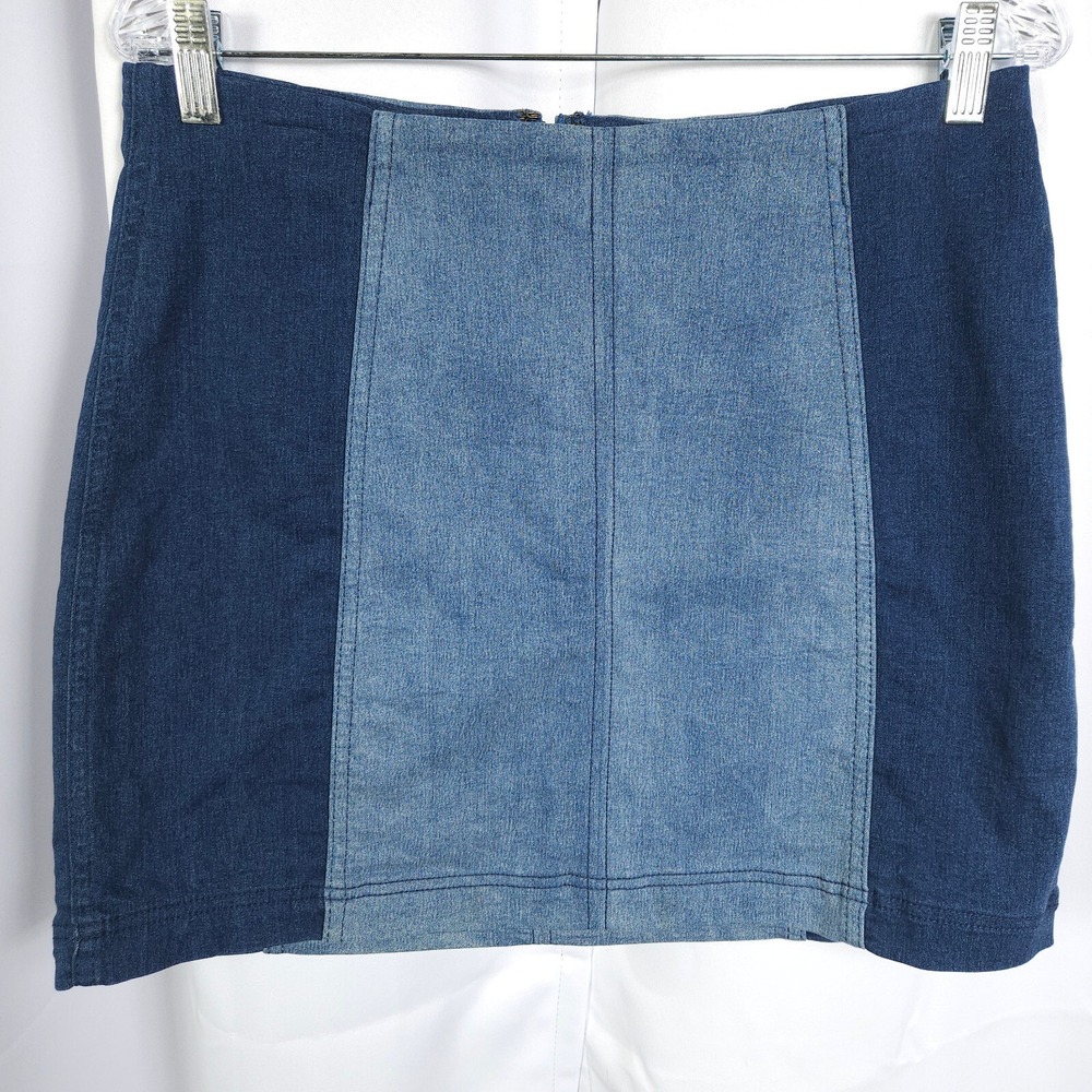 Free People Two Tone Blue Denim Mini Skirt Womens 12 32x17